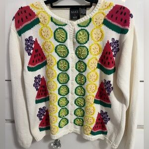 Mike & Me Vintage FRUIT design  cardigan sweater lemon limes watermelon grapes